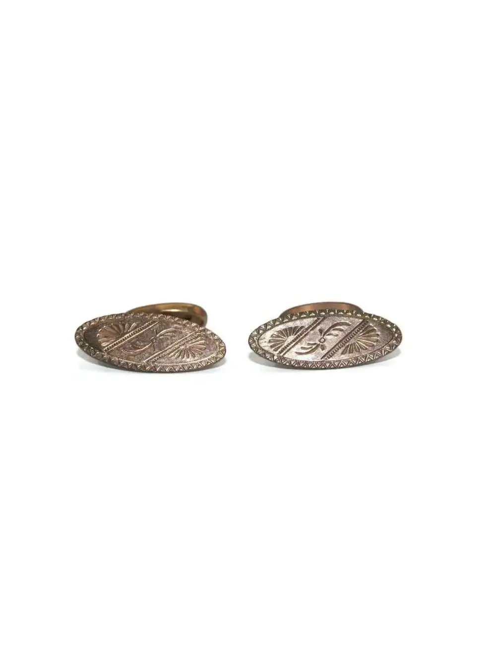 Antique Gold Tone Oval Cuff Links with Etched Design.